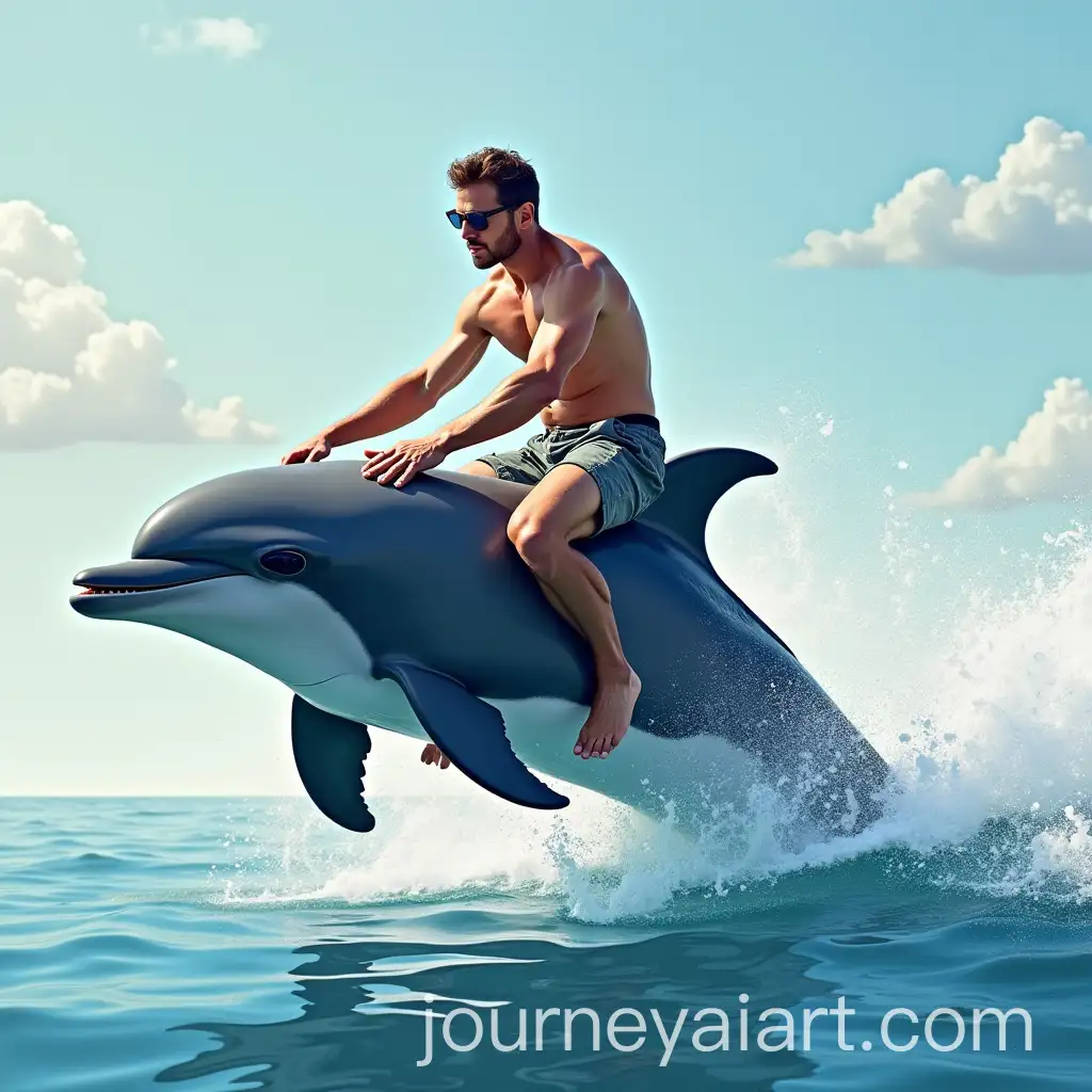 Man-Riding-a-Dolphin-in-the-Ocean