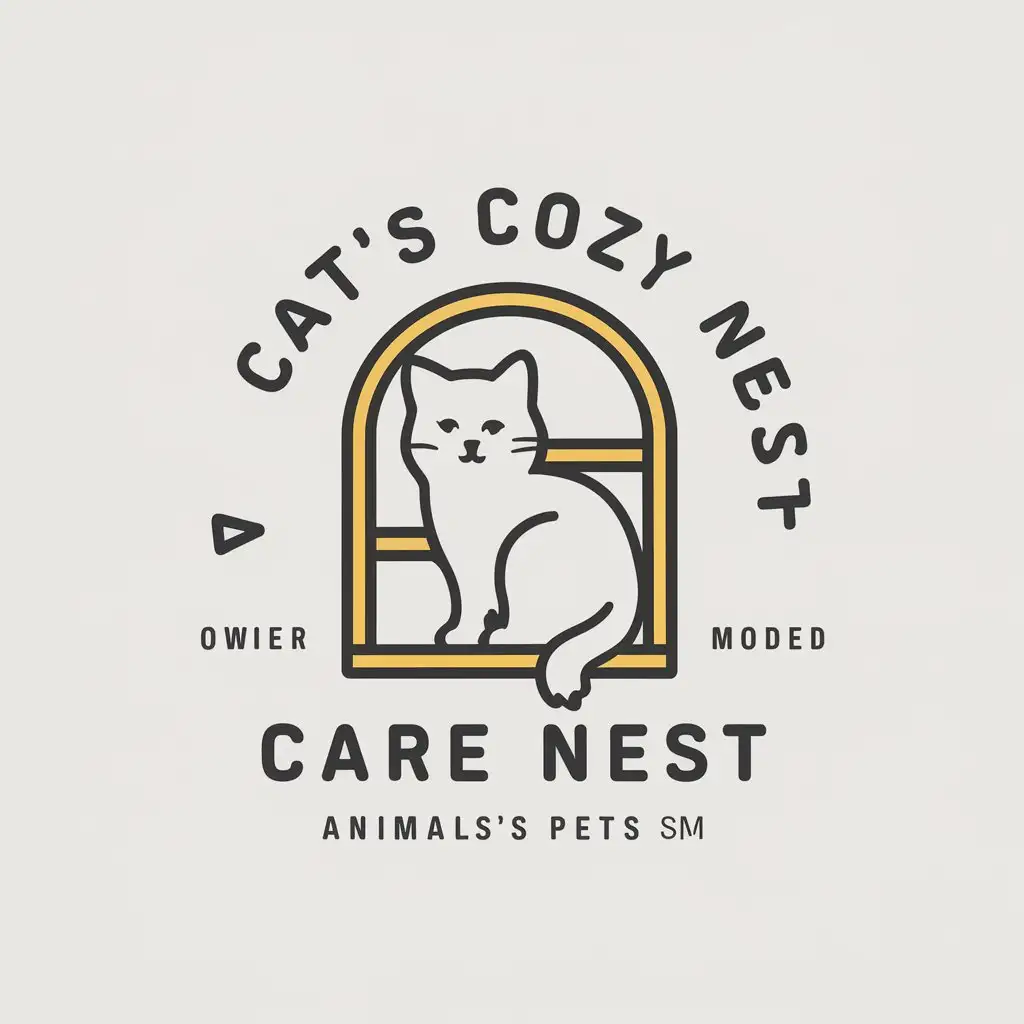 a vector logo design,with the text "A cat's cozy nest", main symbol:A white cat, cat climbing frame, owner's care,Moderate,be used in Animals Pets industry,clear background