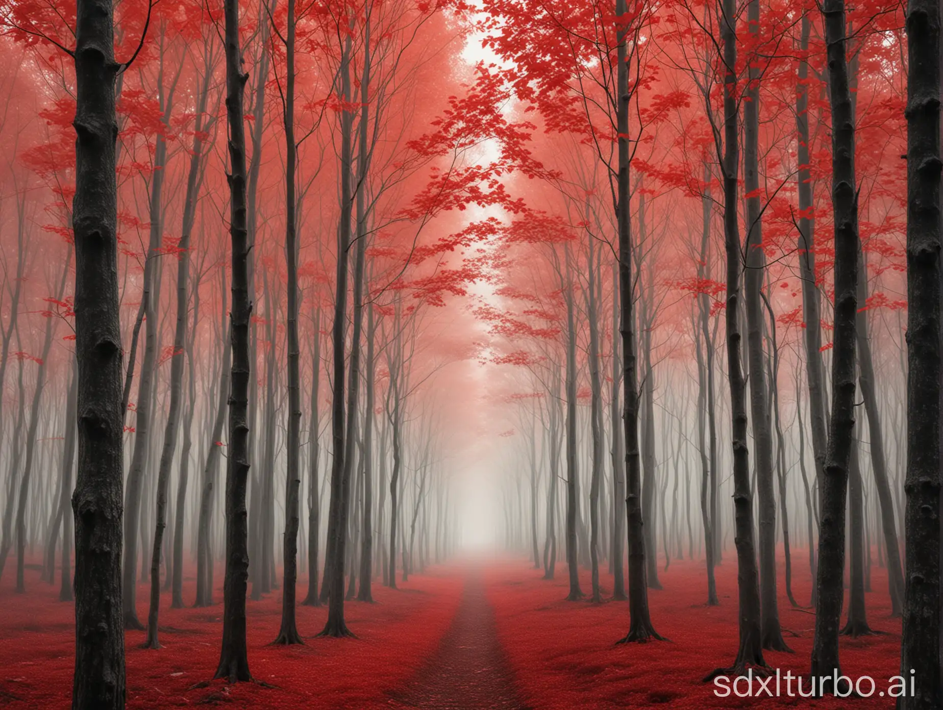 Minimalist-Forest-Scenery-with-Red-Leaves