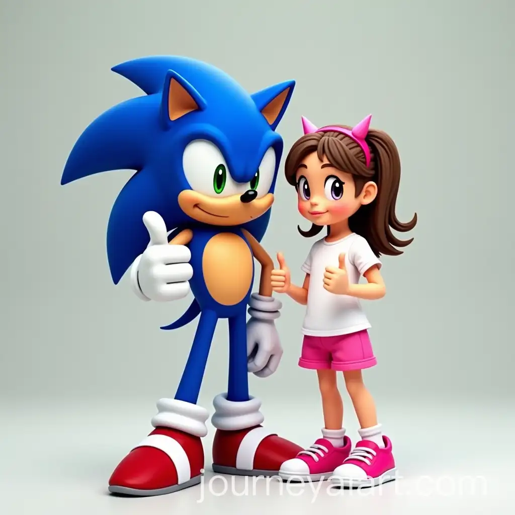 Sonic-the-Hedgehog-Giving-a-Thumbs-Up-with-a-Little-Girl-in-Pink-Outfit