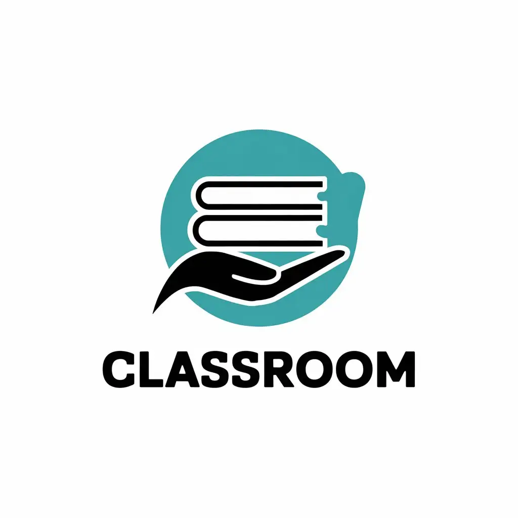 a vector logo design,with the text "classroom", main symbol:books hand education,Moderate,be used in Education industry,clear background