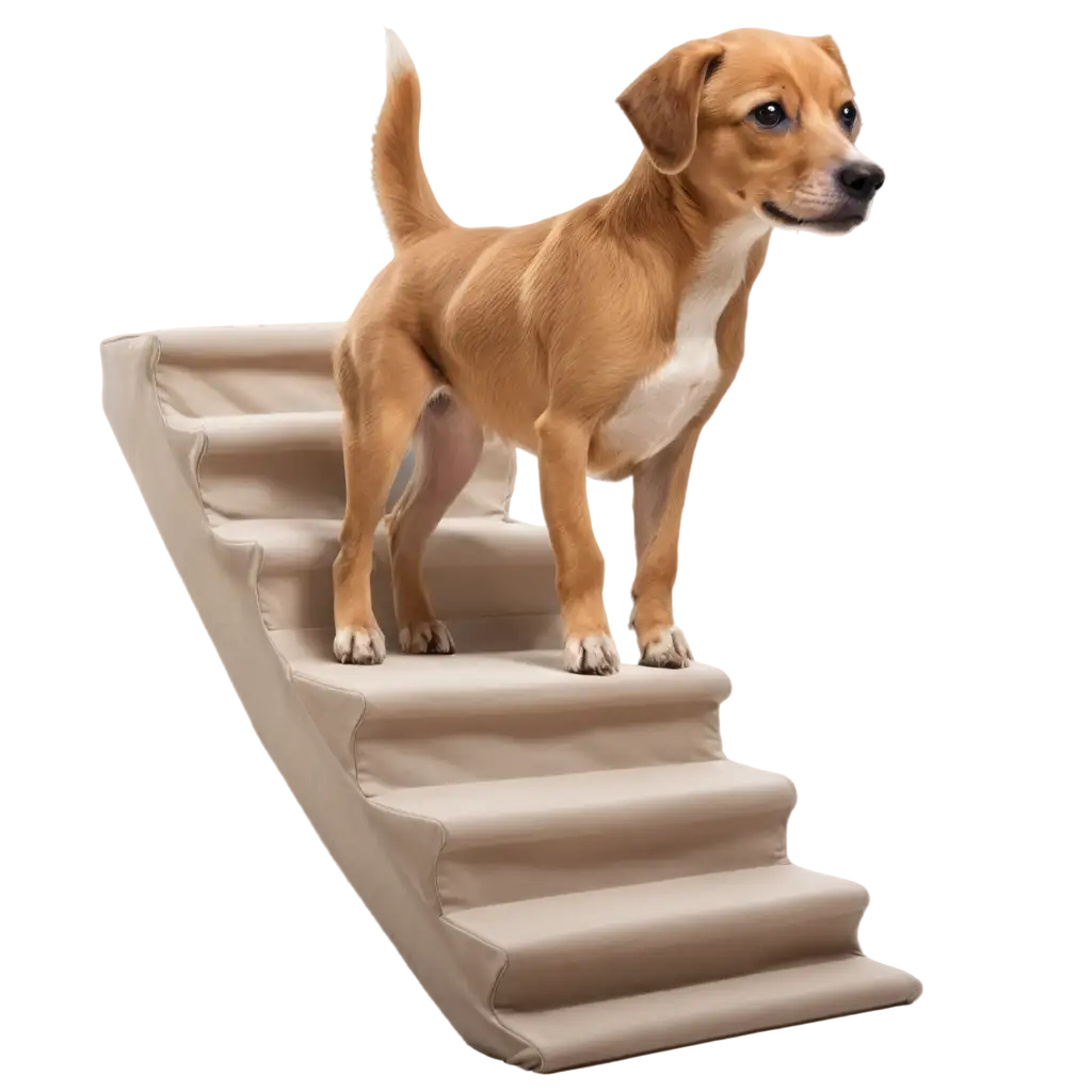 Realistic-PNG-Image-of-a-Dog-Climbing-Fabric-Stairs-Enhancing-Visual-Impact-and-Clarity