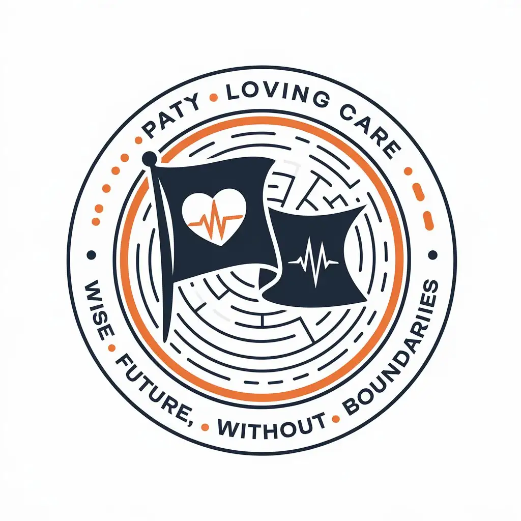 a vector logo design,with the text "wise future, loving care without boundaries", main symbol:Party flag medical technology ECG protection,Moderate,be used in medical industry,clear background