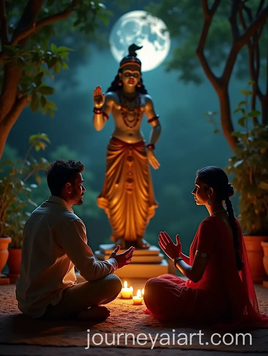 Couple-Praying-Together-in-Traditional-Indian-Attire-in-Serene-Night-Setting