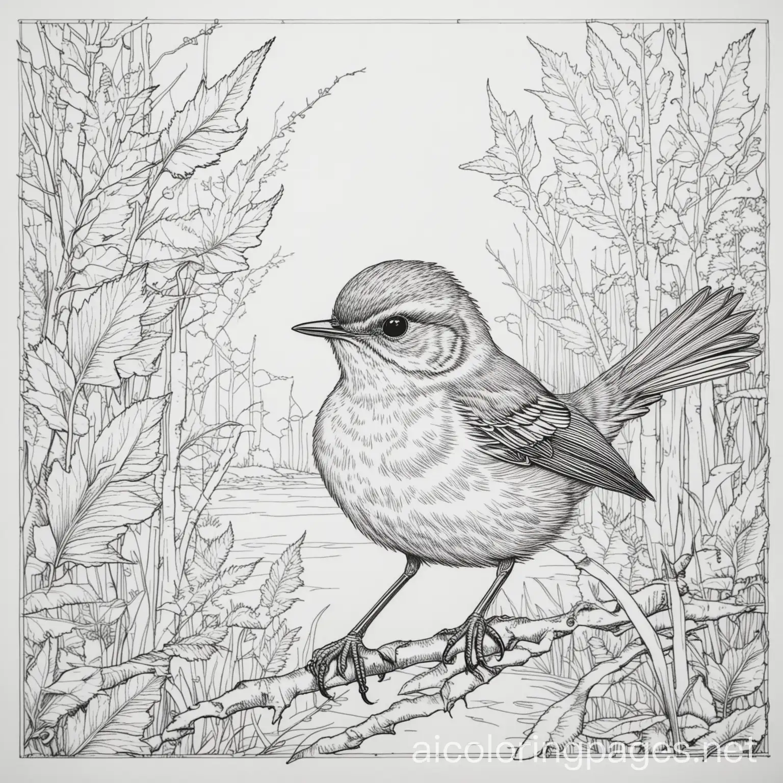 Black-and-White-Coloring-Page-of-Wrens-on-Plain-White-Background