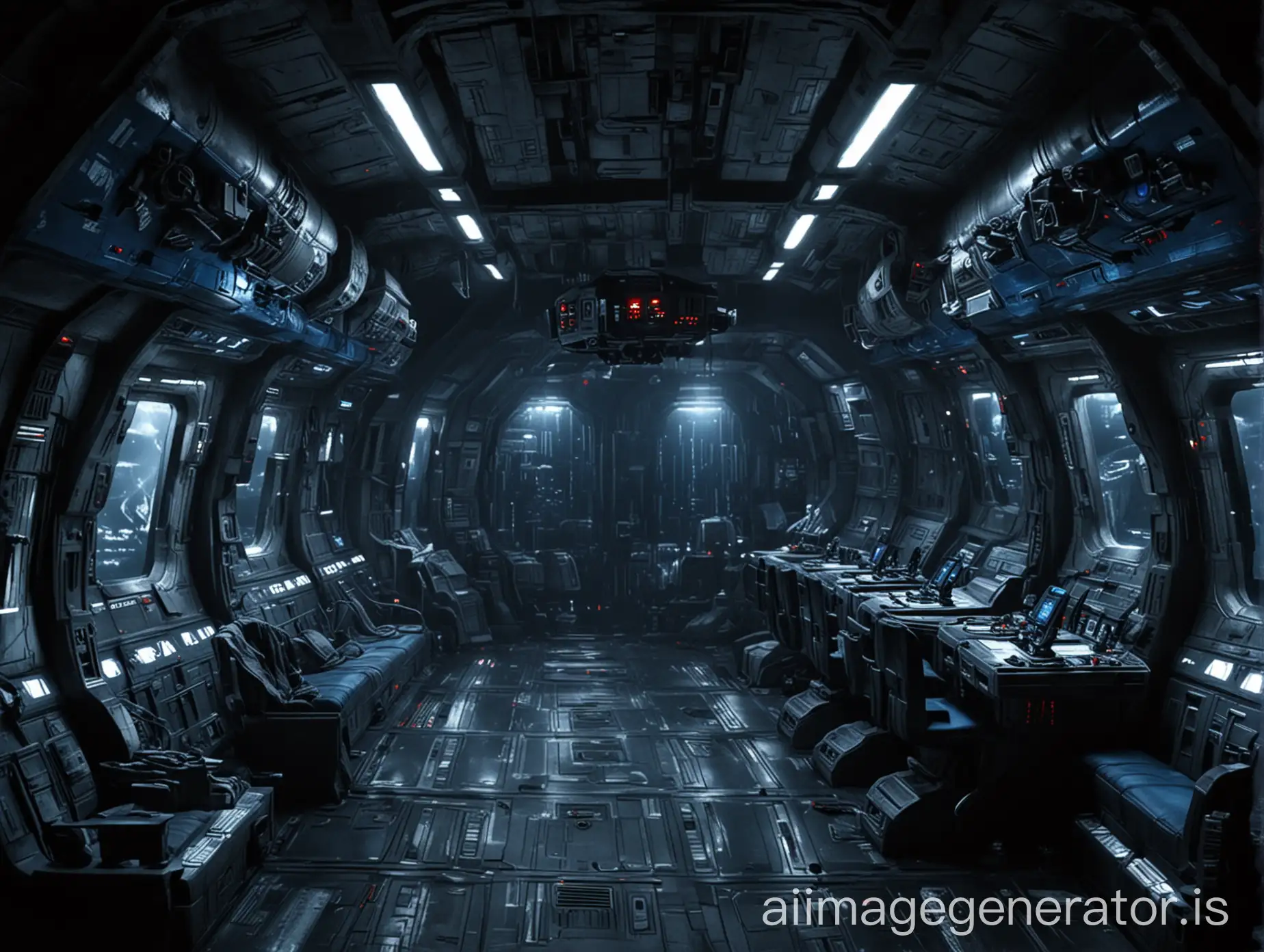 interior star wars spaceship, dark and blue atmosphere