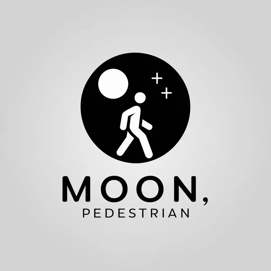 a vector logo design,with the text "moon, pedestrian", main symbol:a person walking in the moon night,Minimalistic,clear background