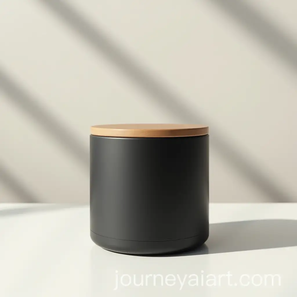 Minimalist-Modern-Black-Cylindrical-Container-with-Wooden-Lid