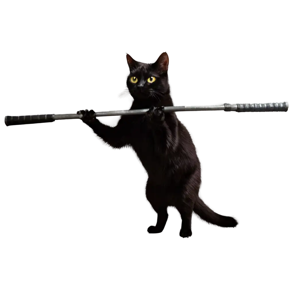 Black-Cat-with-Olympic-Weightlifting-Bar-PNG-Image-Whimsical-and-Strong-Visual-Art