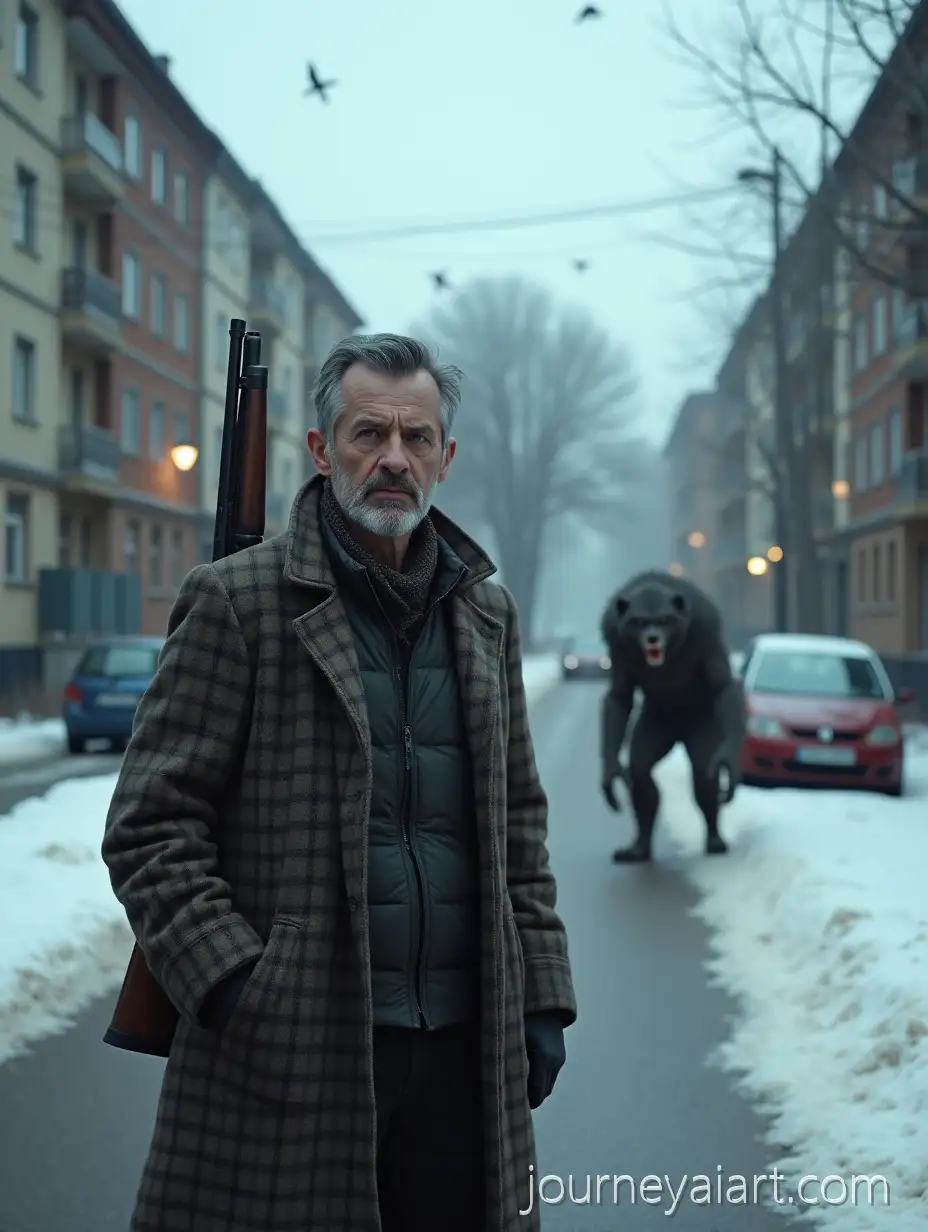 Winter-Street-Encounter-MiddleAged-Hunter-andAI-Art-Prompt-Expansion-Menacing-Werewolf-in-Snowy-Urban-Setting