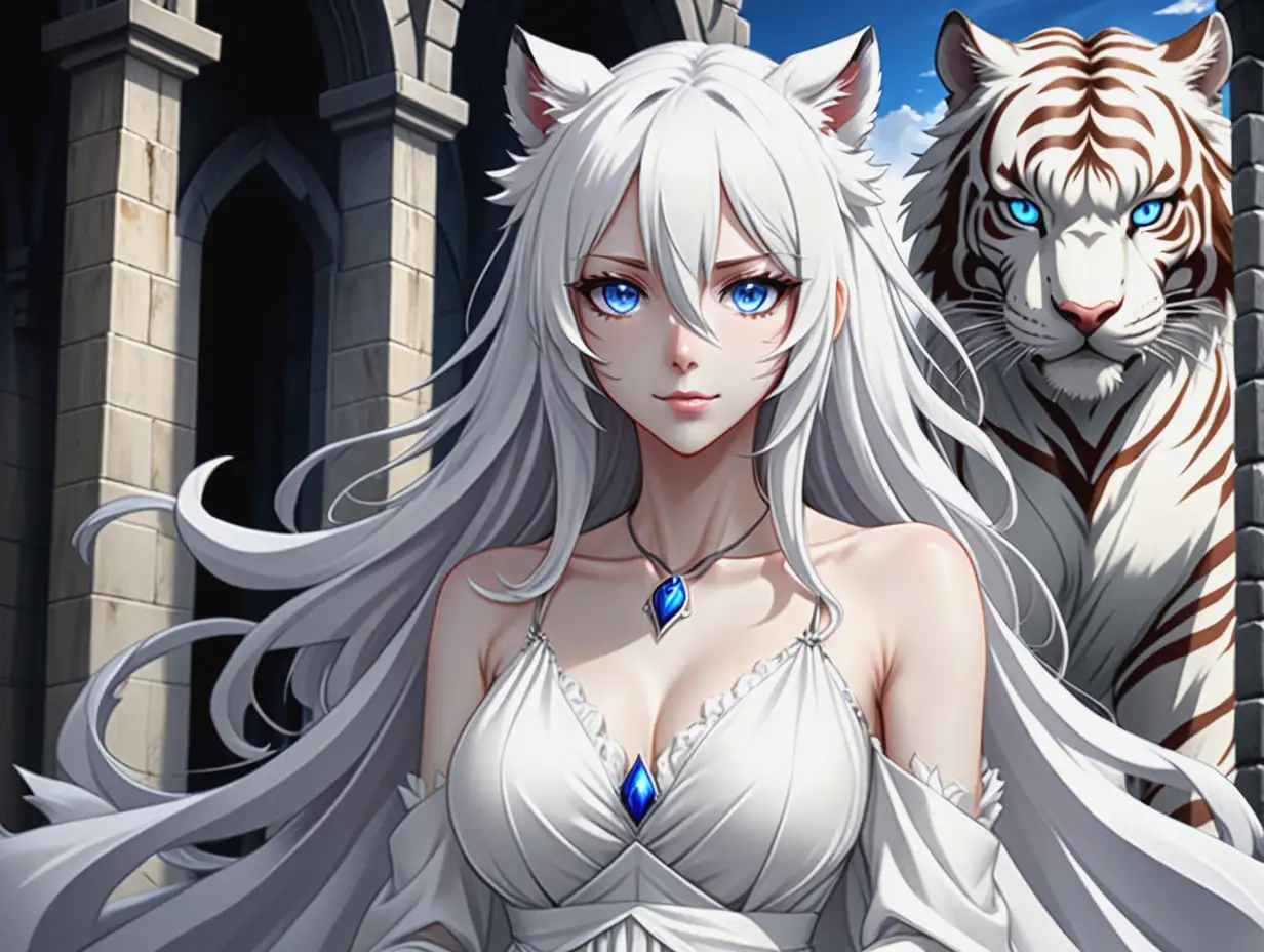 Elegant-White-Tiger-Girl-in-Dark-Castle-Setting