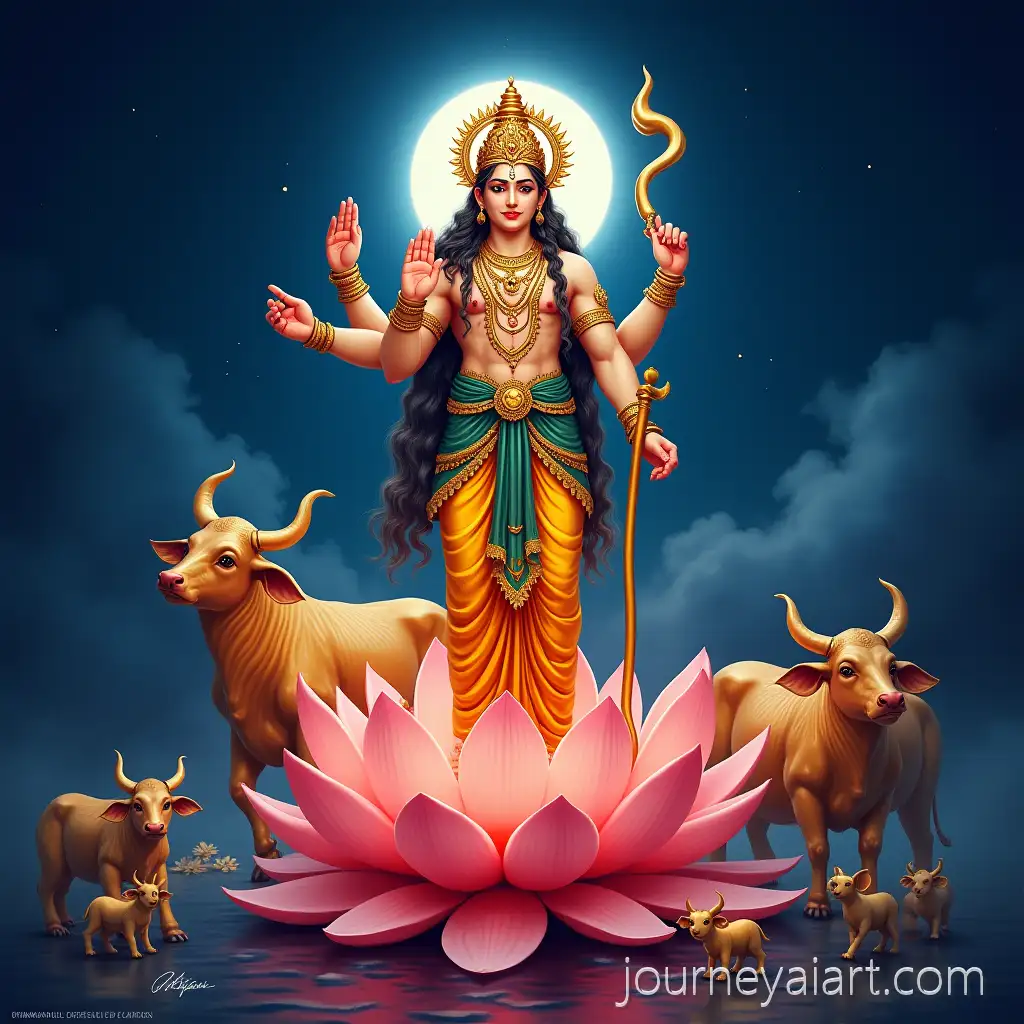 Shreenathji-on-Lotus-Throne-Surrounded-by-Golden-Cows-inShreenathji-lotus-throne-Intricate-Pichwai-Style