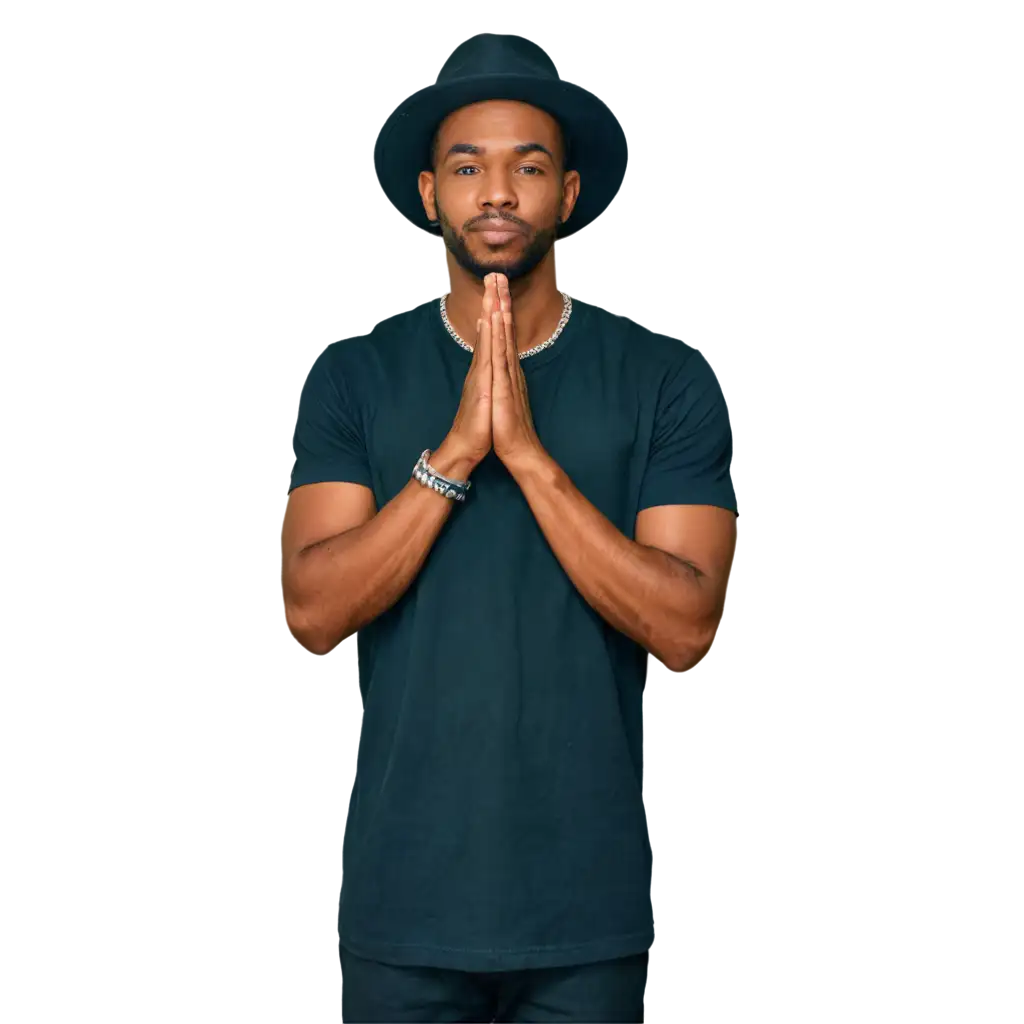 PNG-Image-of-a-Black-Man-with-Hat-and-Shiny-Chain-Praying-in-the-Favela