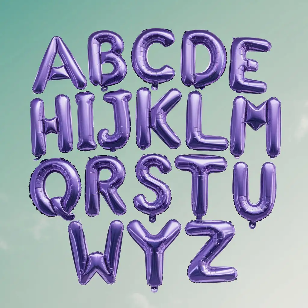 the alphabet of English in the form of purple balloons
