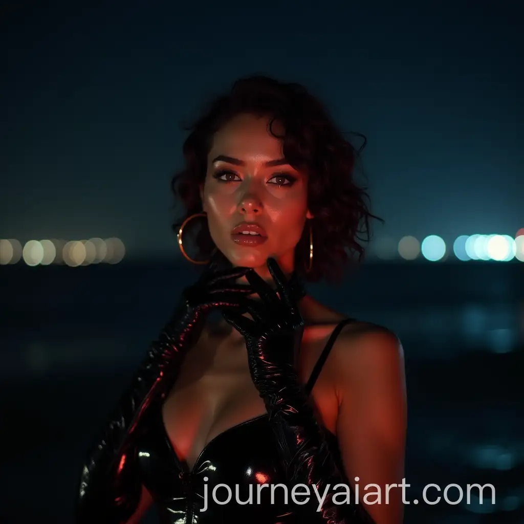 Sensual-Latex-Lady-at-Night-on-the-Chilean-Coastline