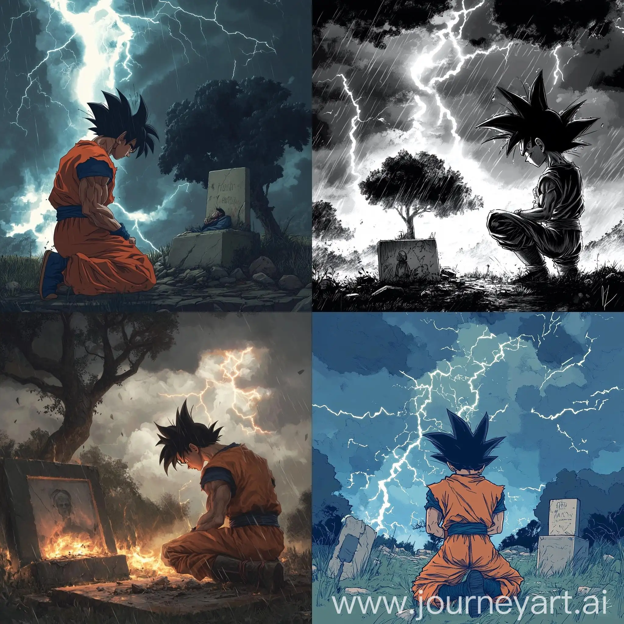 Son-Goku-Paying-Respects-at-Grave-in-Stormy-Weather