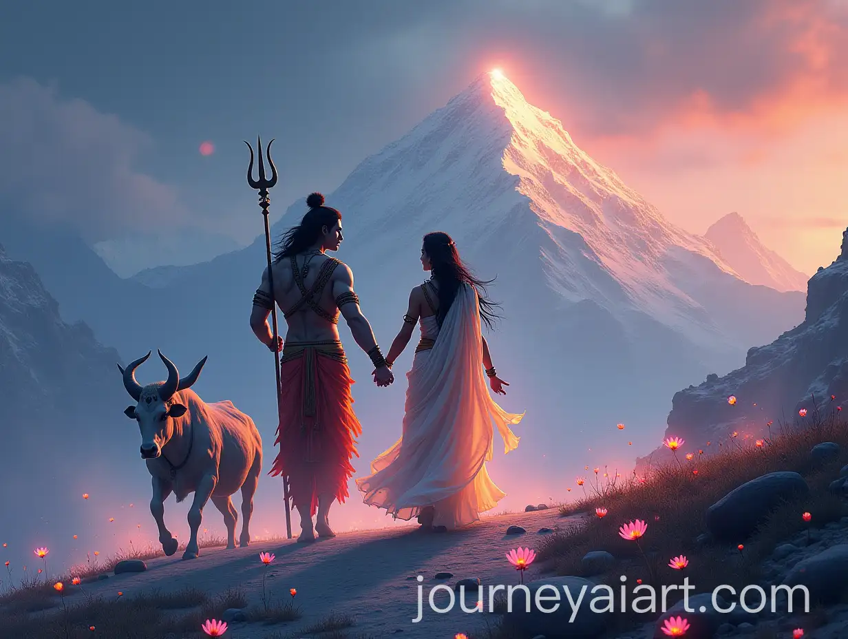 Lord-Mahadev-and-Goddess-Parvati-Walking-on-Kailash-Mountain-with-Divine-Energy