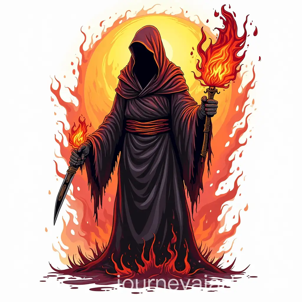 Colorful-Fire-Grim-Reaper-Tattoo-Art-Illustration-on-White-Background