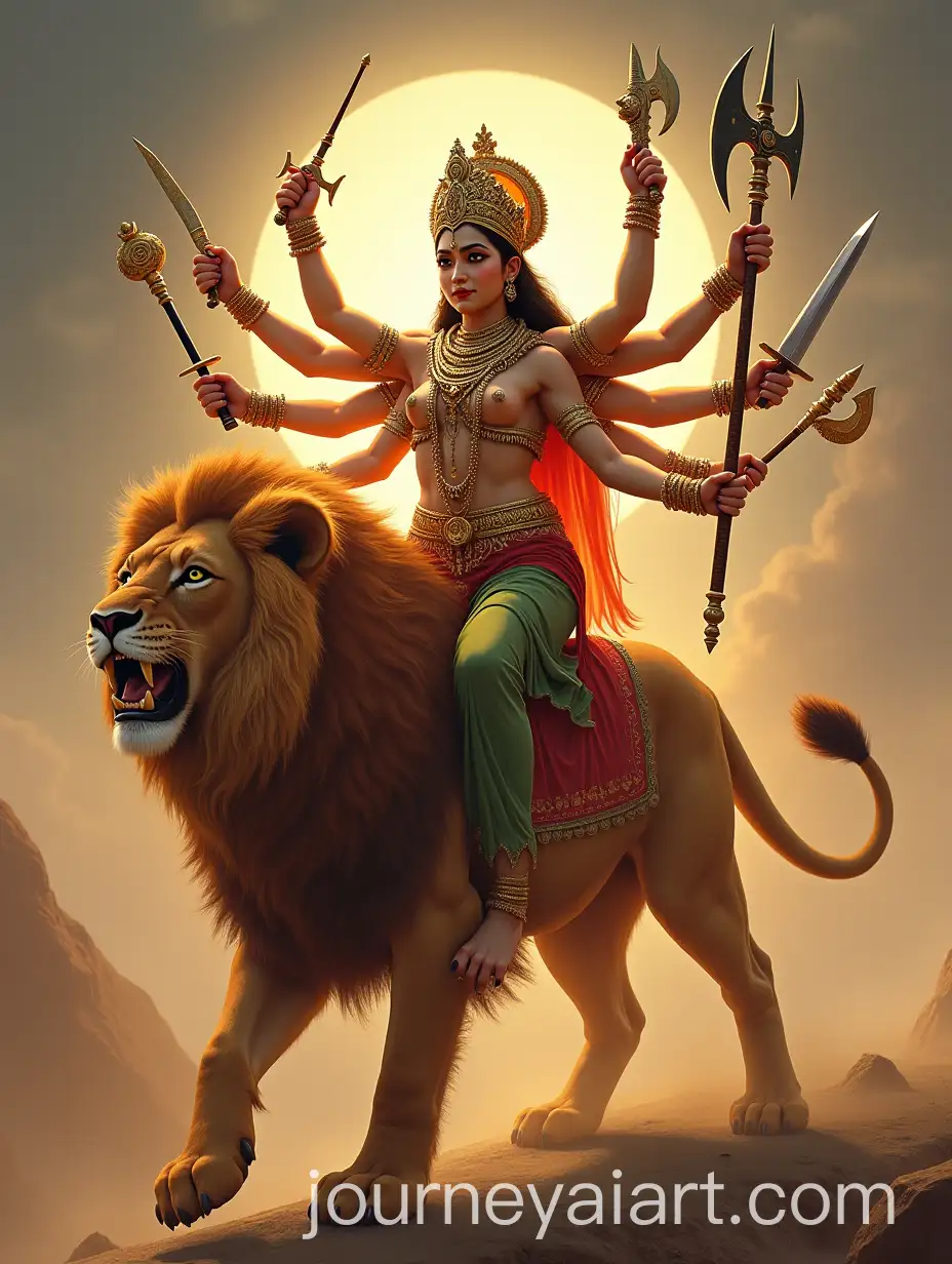 Ambe-Maa-Riding-a-Lion-with-Ten-Armed-Hands