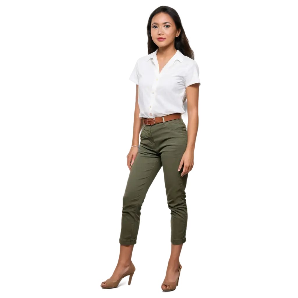 PNG-Image-of-a-Beautiful-Indonesian-Mother-in-White-Shirt-and-Green-Army-Pants