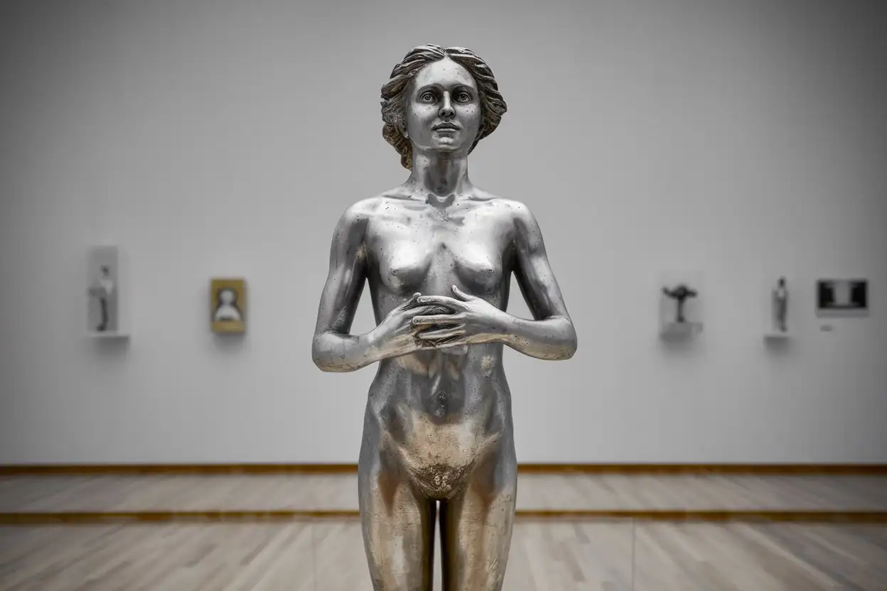 Yadwiga-Korbus-Performing-as-a-Silver-Statue-at-Sedlce-Museum-of-Contemporary-Art