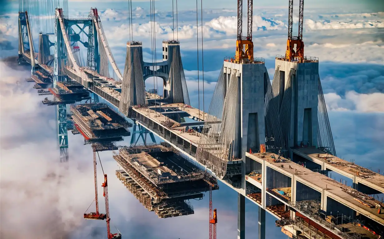 Massive High Bridges Under Construction Above Clouds