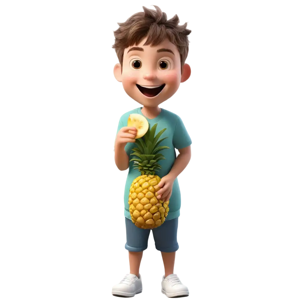 Animated-Cute-Smiling-Boy-with-Banana-and-Pineapple-PNG-Image