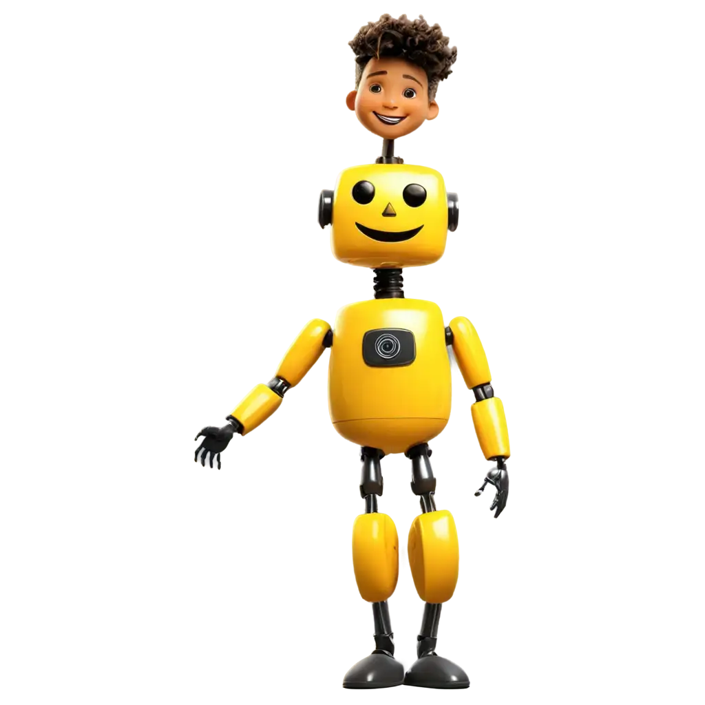 Cheerful-Yellow-Robot-Smiling-with-Human-Friend-HighQuality-PNG-Illustration