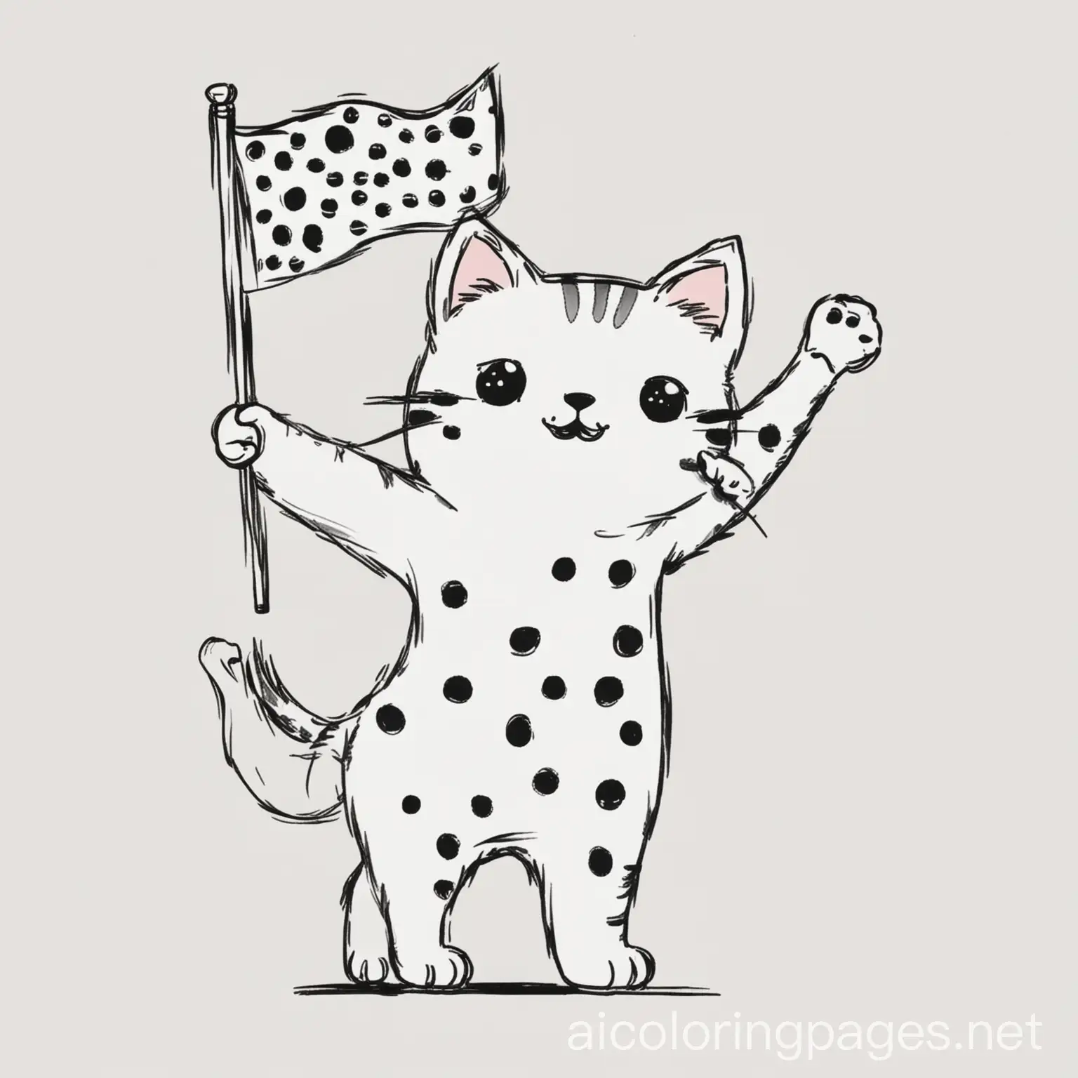 Cat-Waving-Polka-Dot-Flag-Coloring-Page