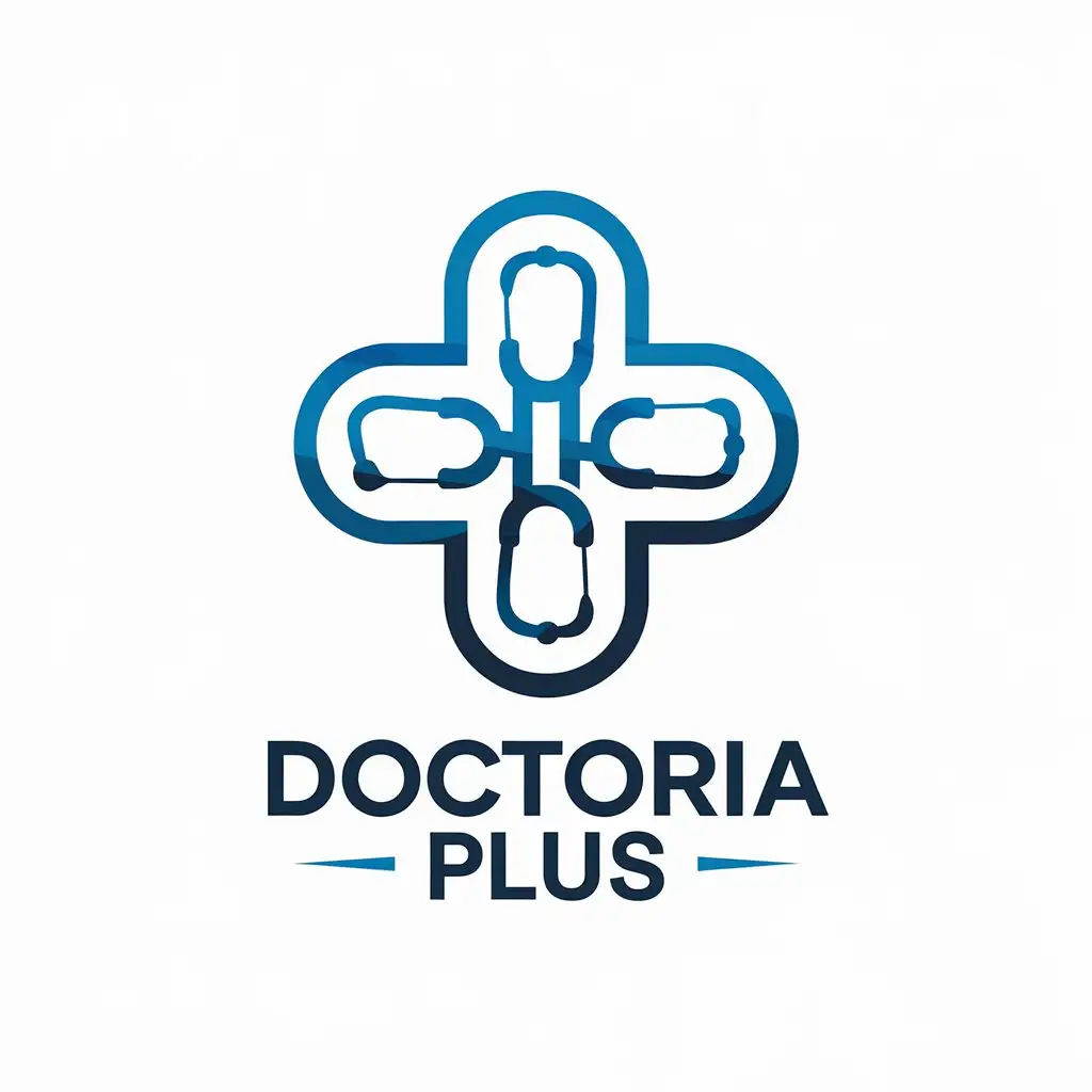 LOGO Design for Doctoria Plus Modern Health Brand with Stethoscope and Cross Symbols