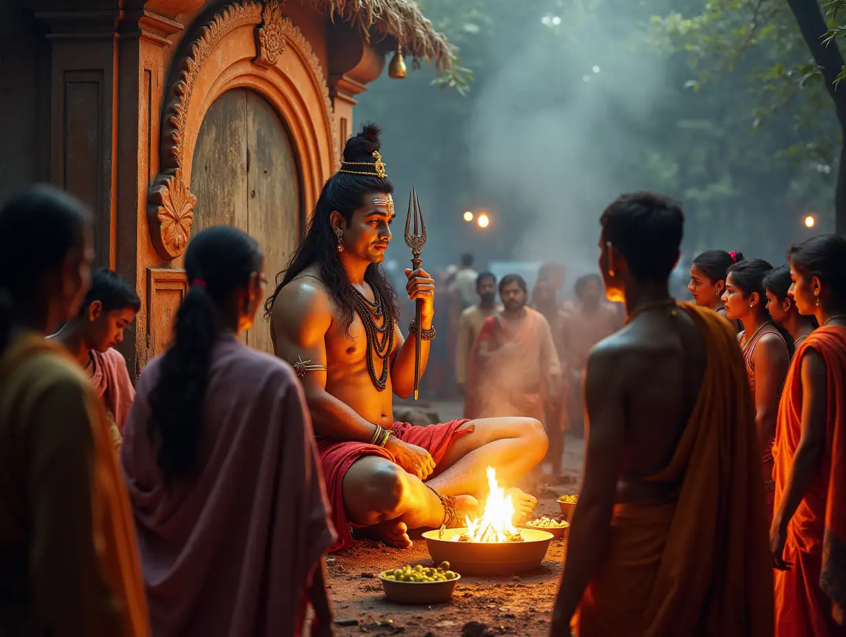 Lord shiva is being worshipped by a group of people