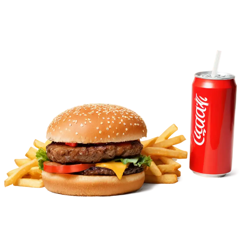 Delicious-Hamburger-with-Fries-and-Coca-Cola-Can-PNG-Image