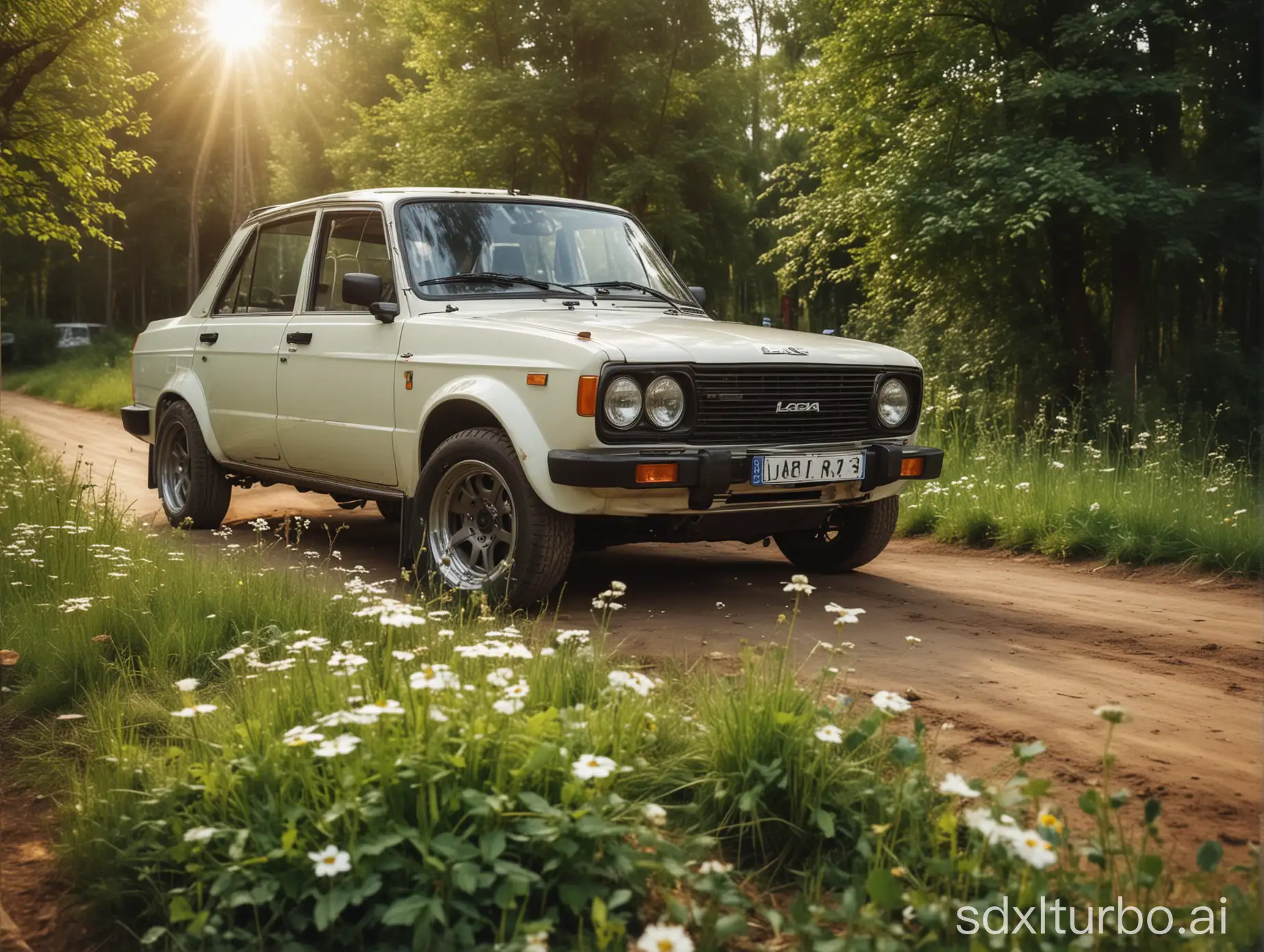 Racing-Lada-Granta-with-Body-Kits-in-Village-Setting