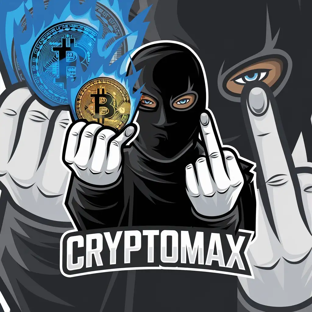 LOGO-Design-for-CryptoMax-Bold-Bitcoin-Symbol-Held-by-Masked-Figure