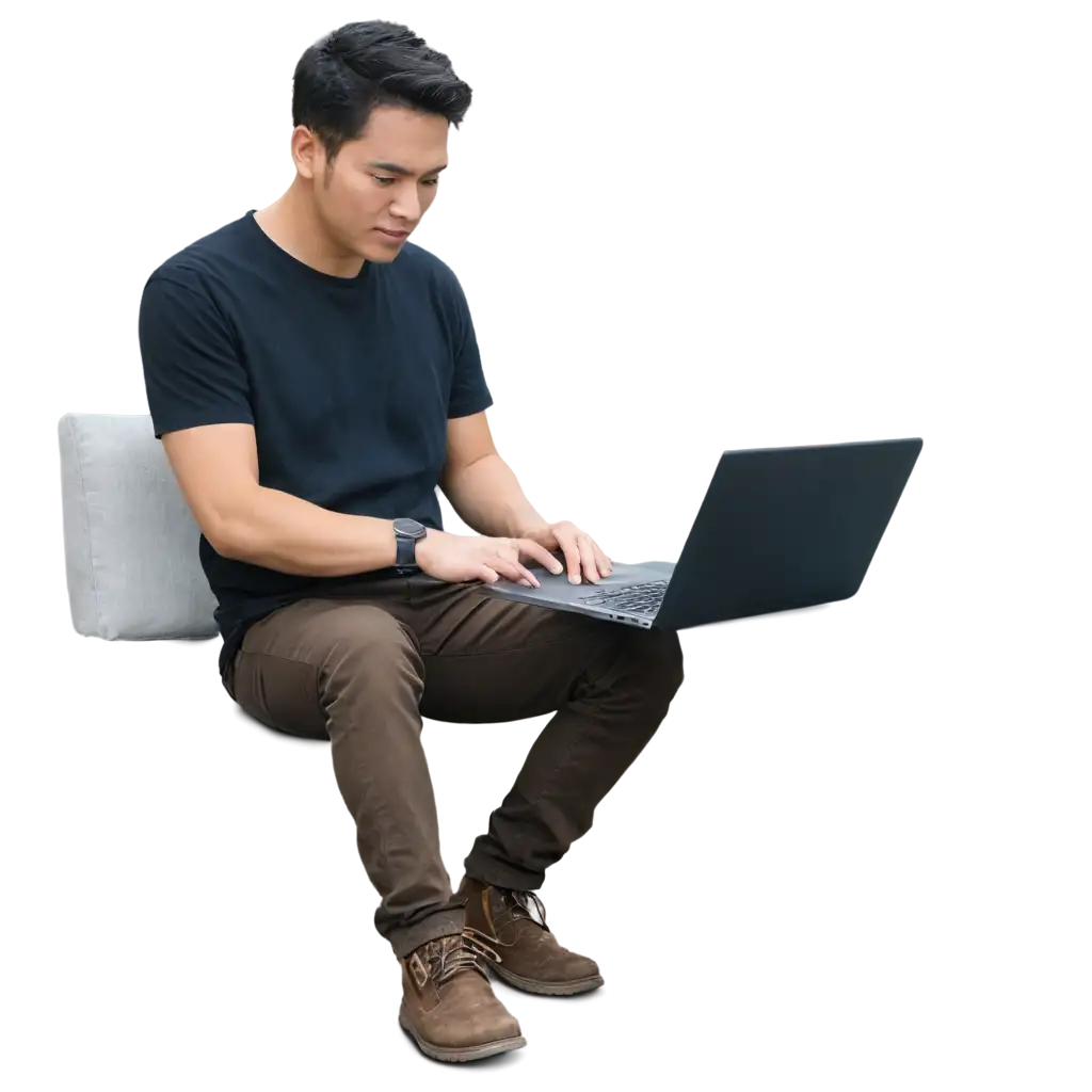 Man-Working-on-Laptop-and-Making-Money-Online-with-Dollar-Bills-on-Table-PNG-Image