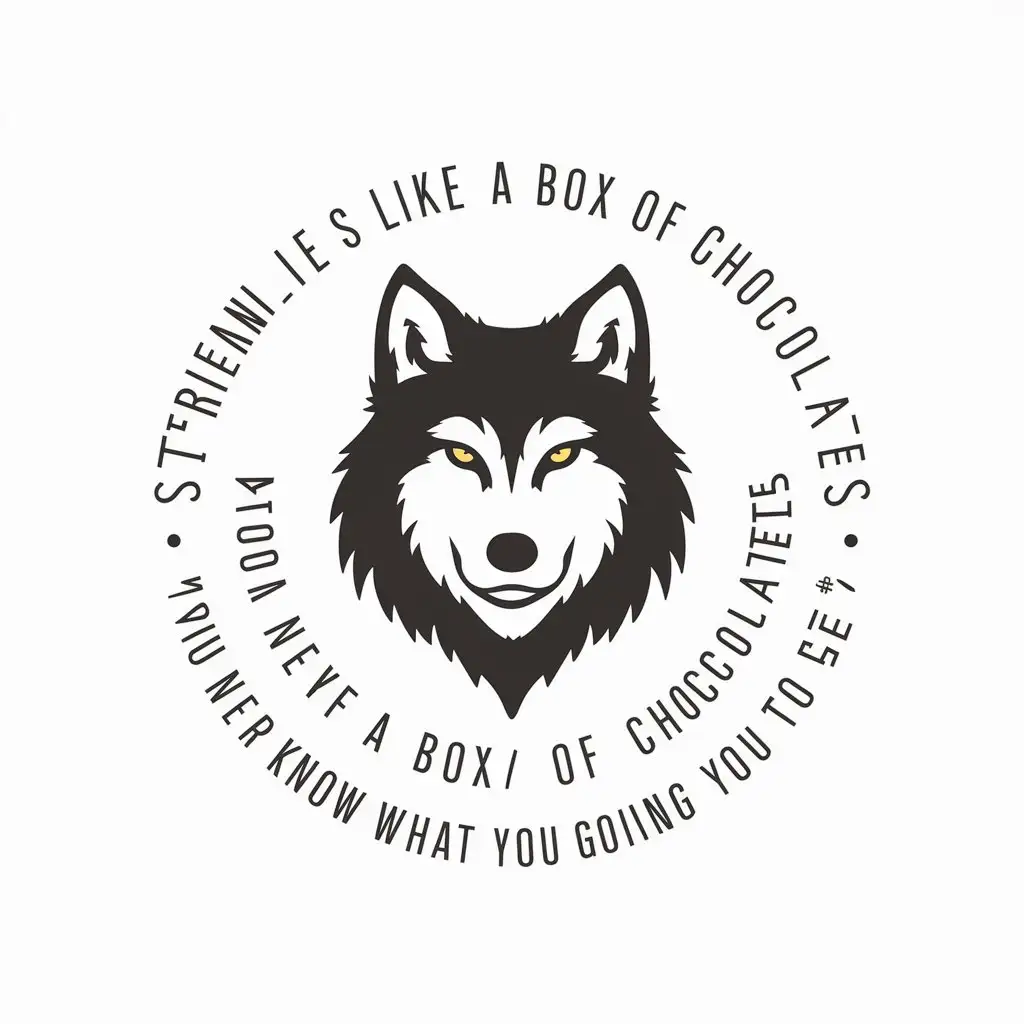 a vector logo design,with the text "StephennLife is like a box of chocolates,you never know what you're going to getn6n1", main symbol:wolf,Moderate,be used in Others industry,clear background