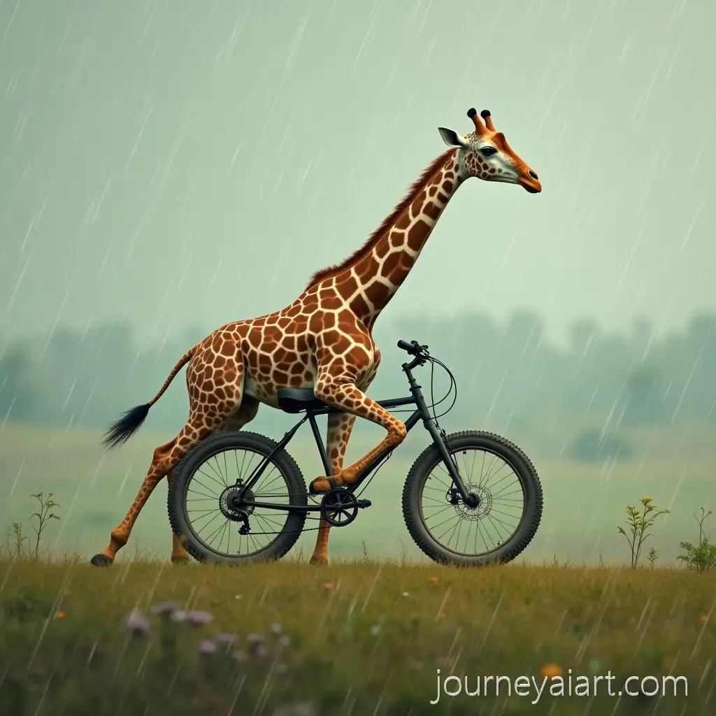 GGiraffe-riding-bike-rainiraffe-Riding-a-Bike-on-a-Rainy-Farm-Hill