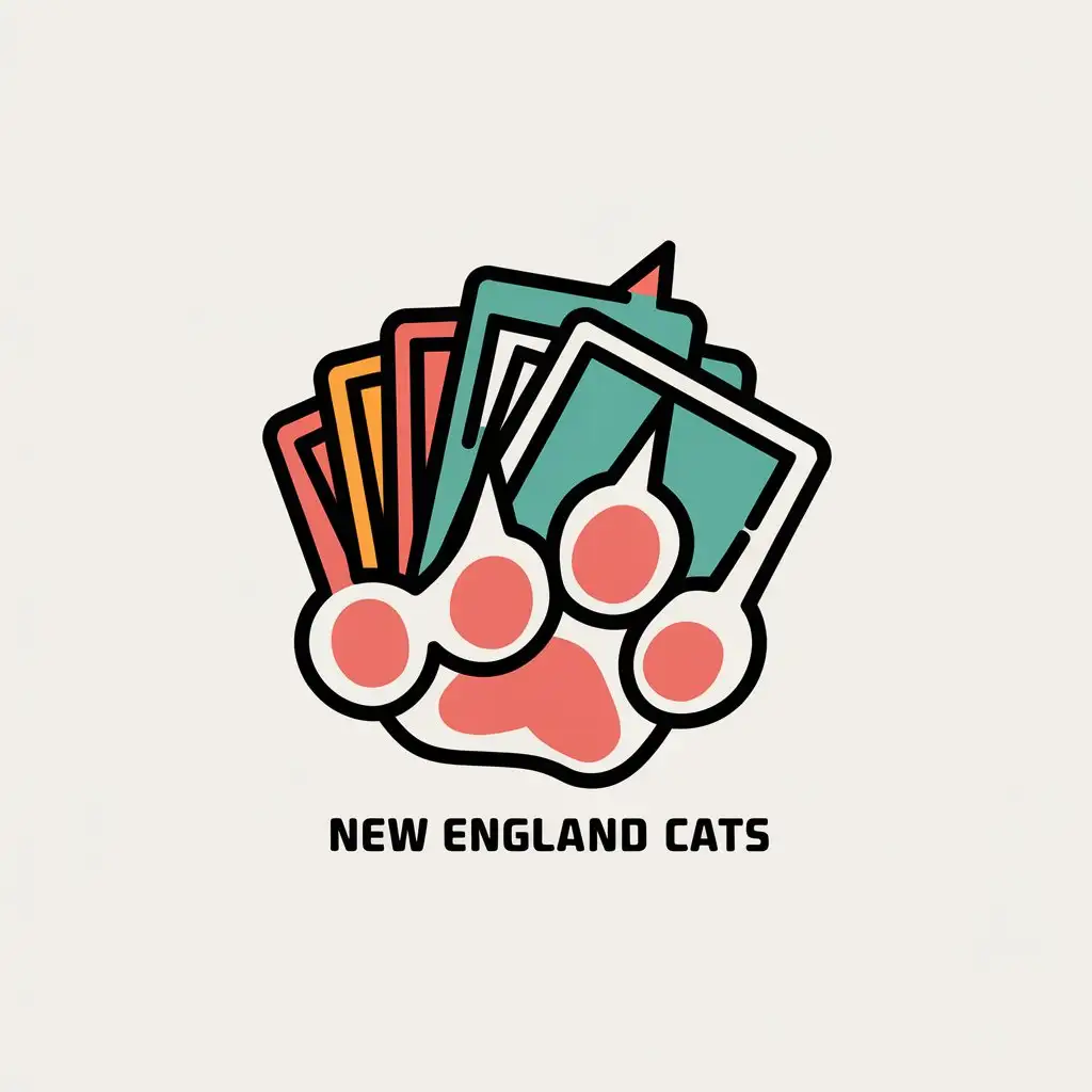 LOGO Design for New England CATS Cat Paw Holding Trading Cards with Vector Style for Internet Industry