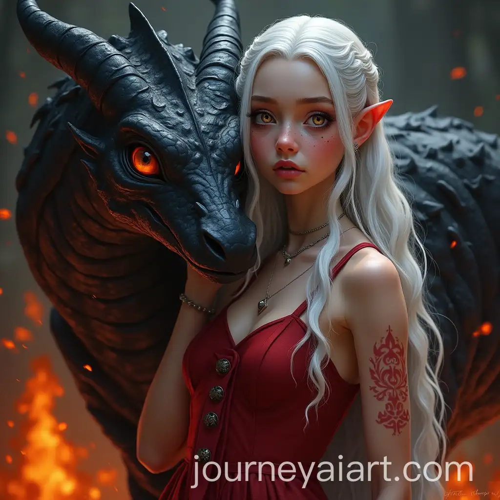 Targaryen-Princess-with-Silver-Hair-and-Violet-Eyes-in-Red-Dress-and-Cult-of-Rhllor-Flames