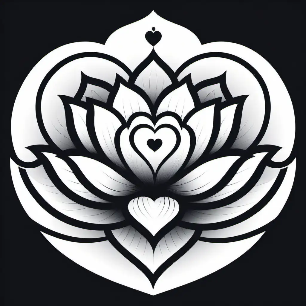 Elegant Black and White Lotus Flower Logo with Heart Center