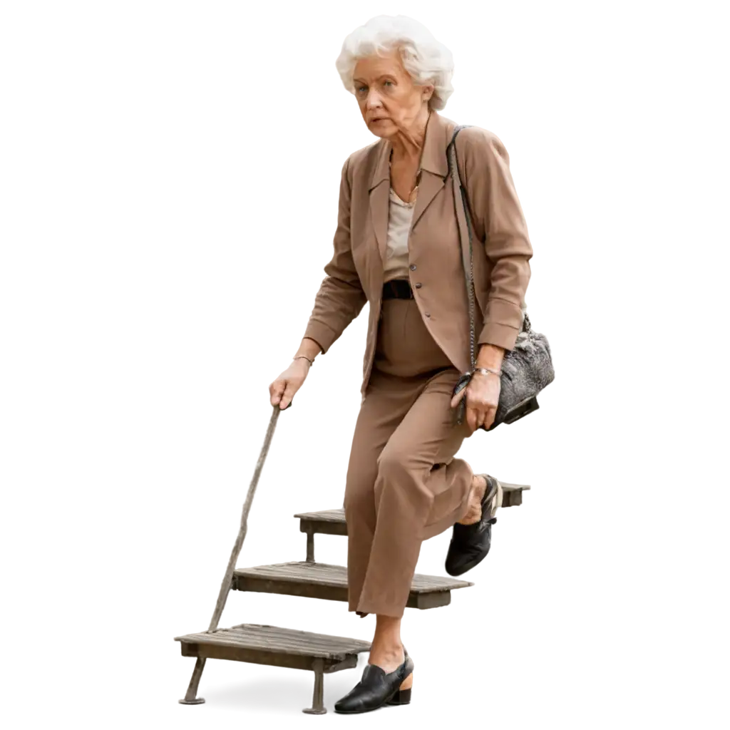 PNG-Image-of-an-Old-Lady-Climbing-Stairs-Isolated-for-HighQuality-Visuals