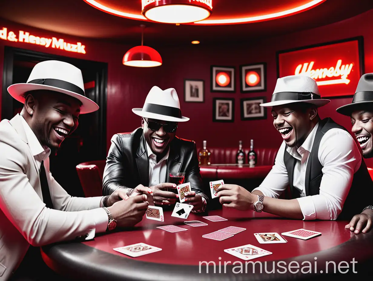 Four Men in Fedoras Playing Cards at a Red Tinted Bar