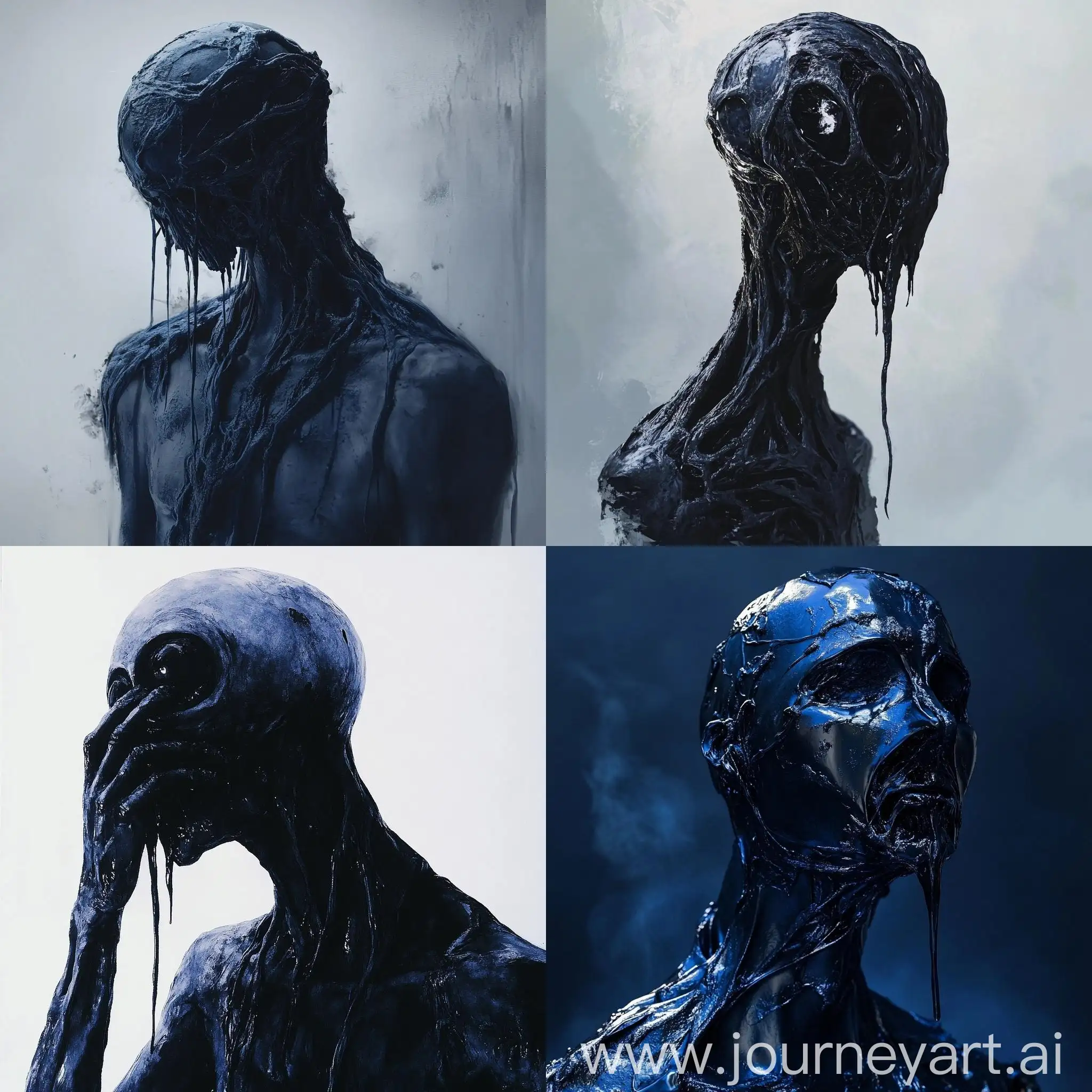 Eerie-Humanoid-Space-Creature-Oozing-Substance-in-Dark-Blue-Framework