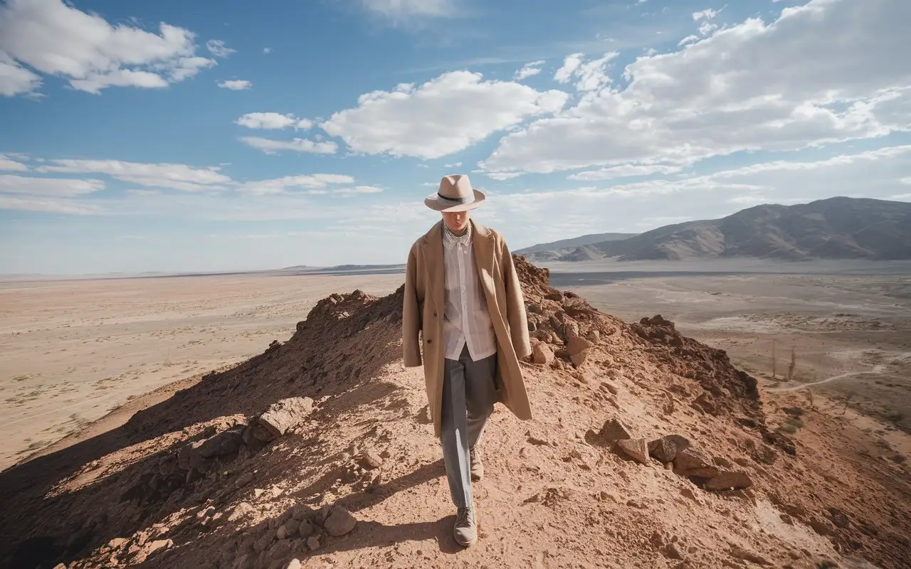 Lone-Traveler-Walking-Through-Expansive-Desert-Landscape