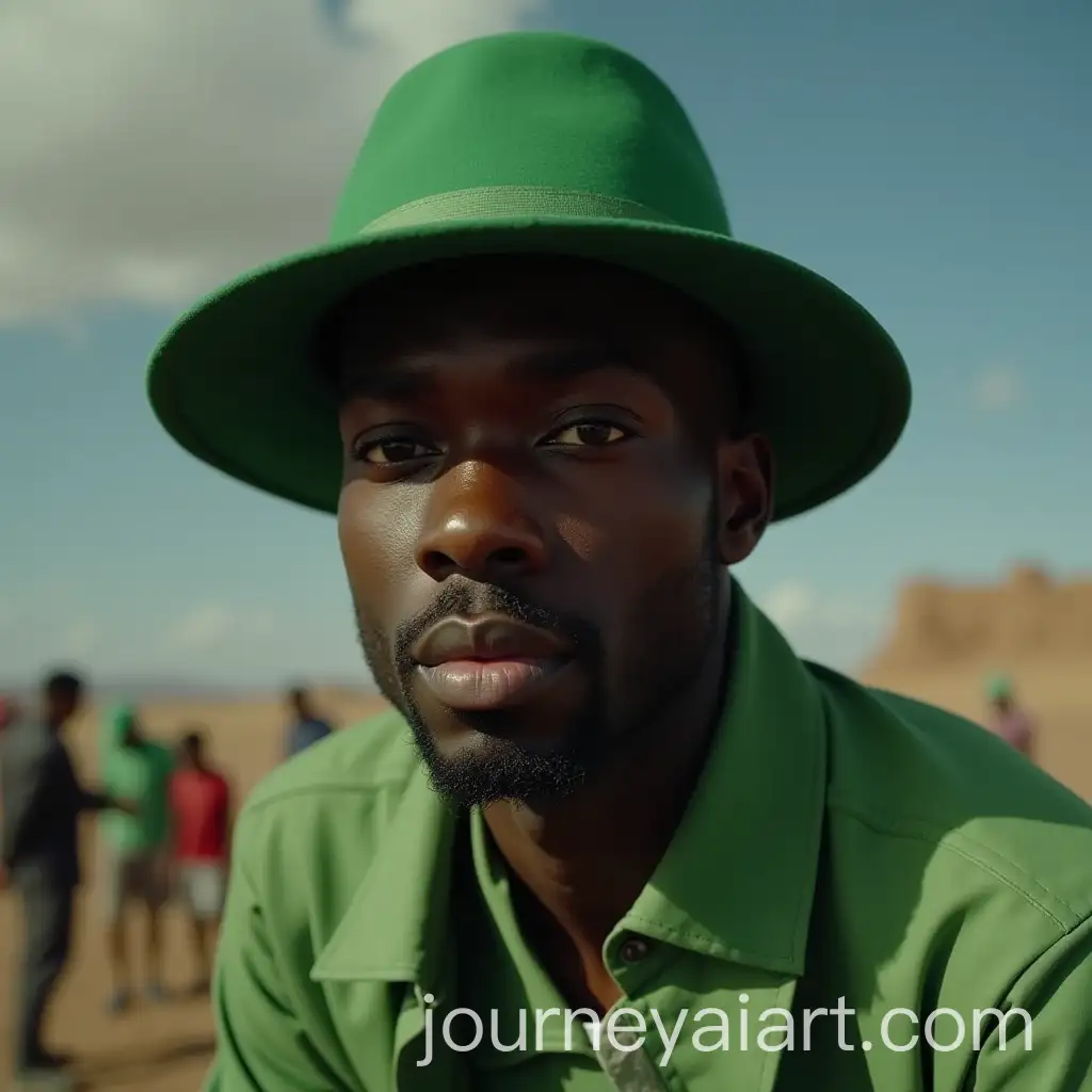 Portrait-of-a-Tall-Black-Man-Wearing-a-Green-Hat