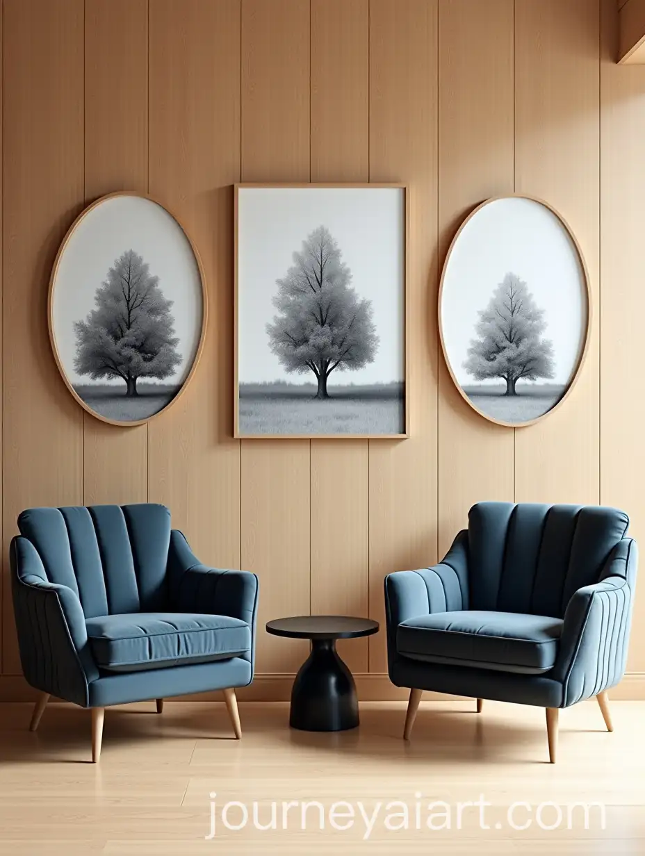 Modern-Living-Room-with-QuiltedAI-Image-Prompt-Expansion-DarkBlue-Armchairs-and-Wooden-Wall-Paneling