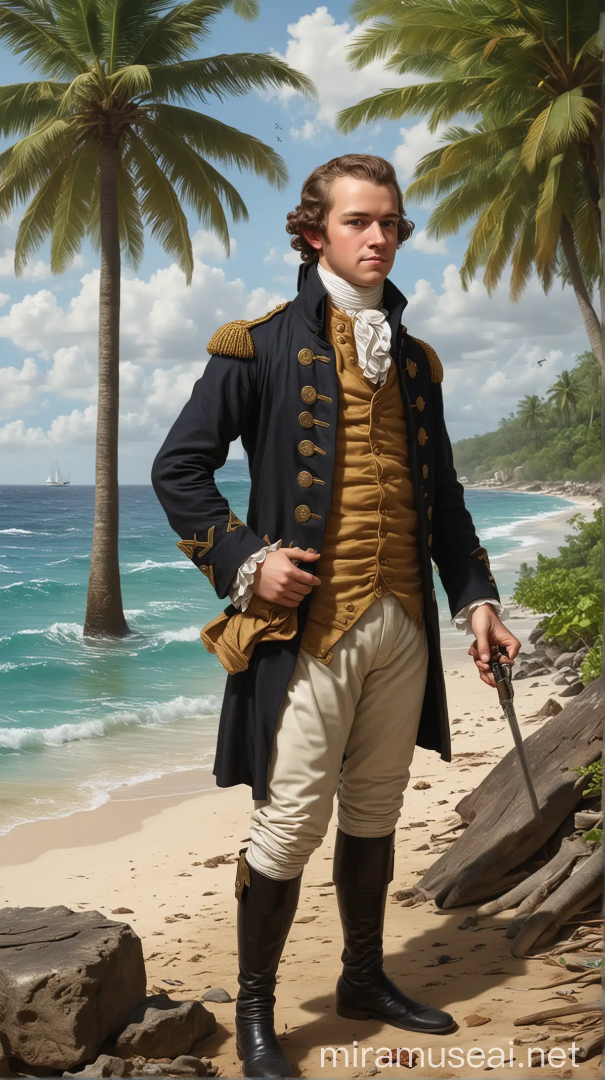 Young Alexander Hamilton in the Caribbean Hyper Realistic Portrait of His Humble Beginnings