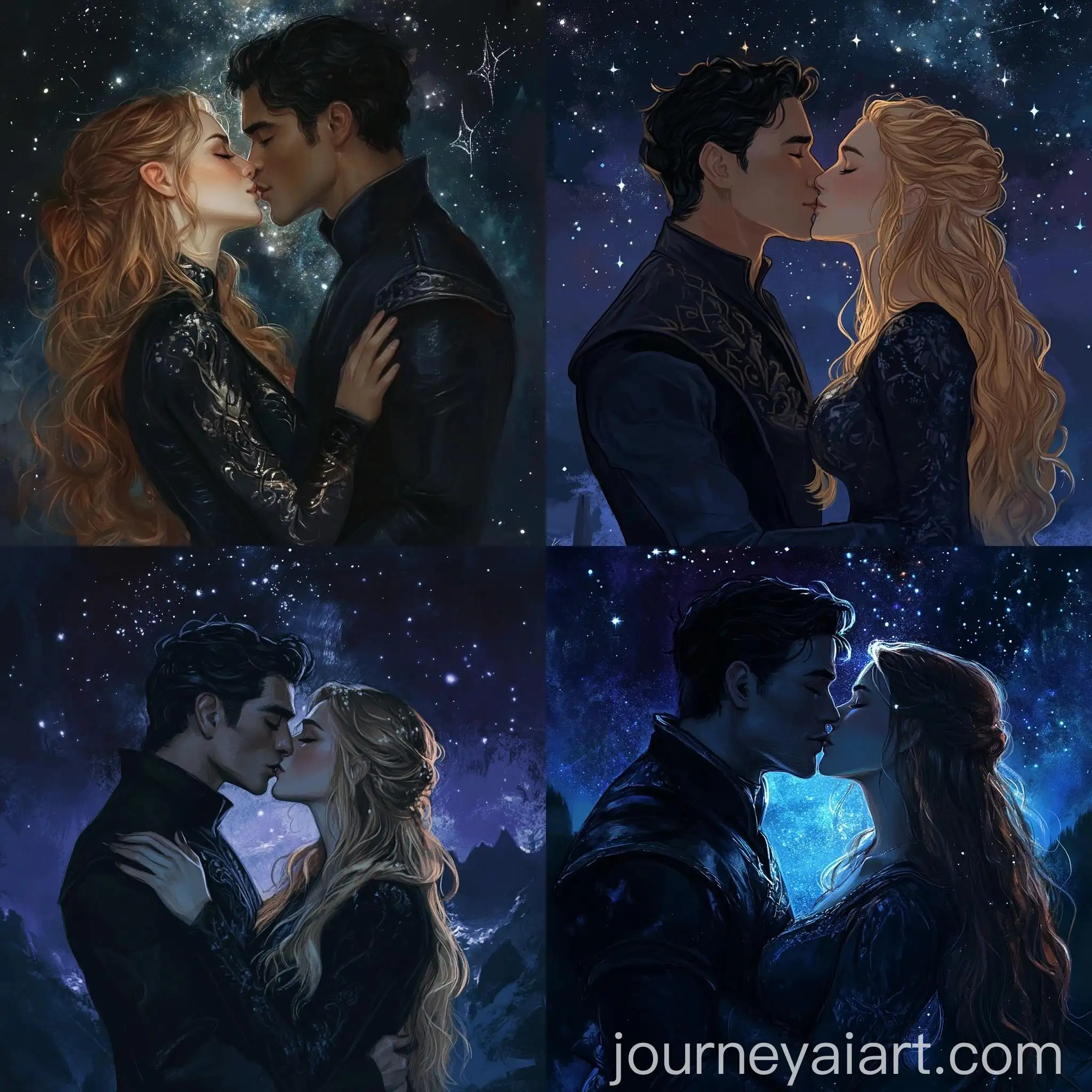 Feyre-and-Rhysand-Kissing-Under-Starry-Sky-A-Court-of-Mist-and-Fury-Fan-Art
