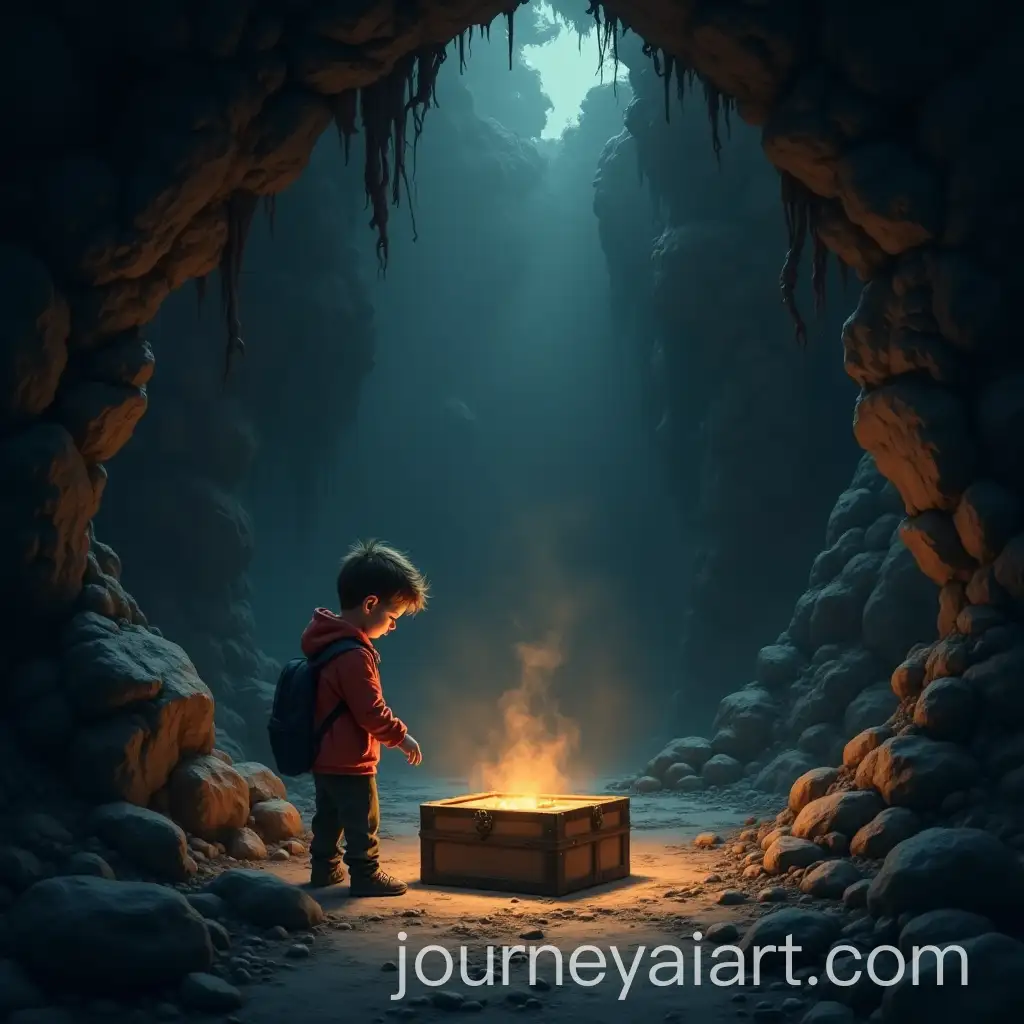 Boy-Discovering-Mysterious-Box-Inside-Dark-Cave