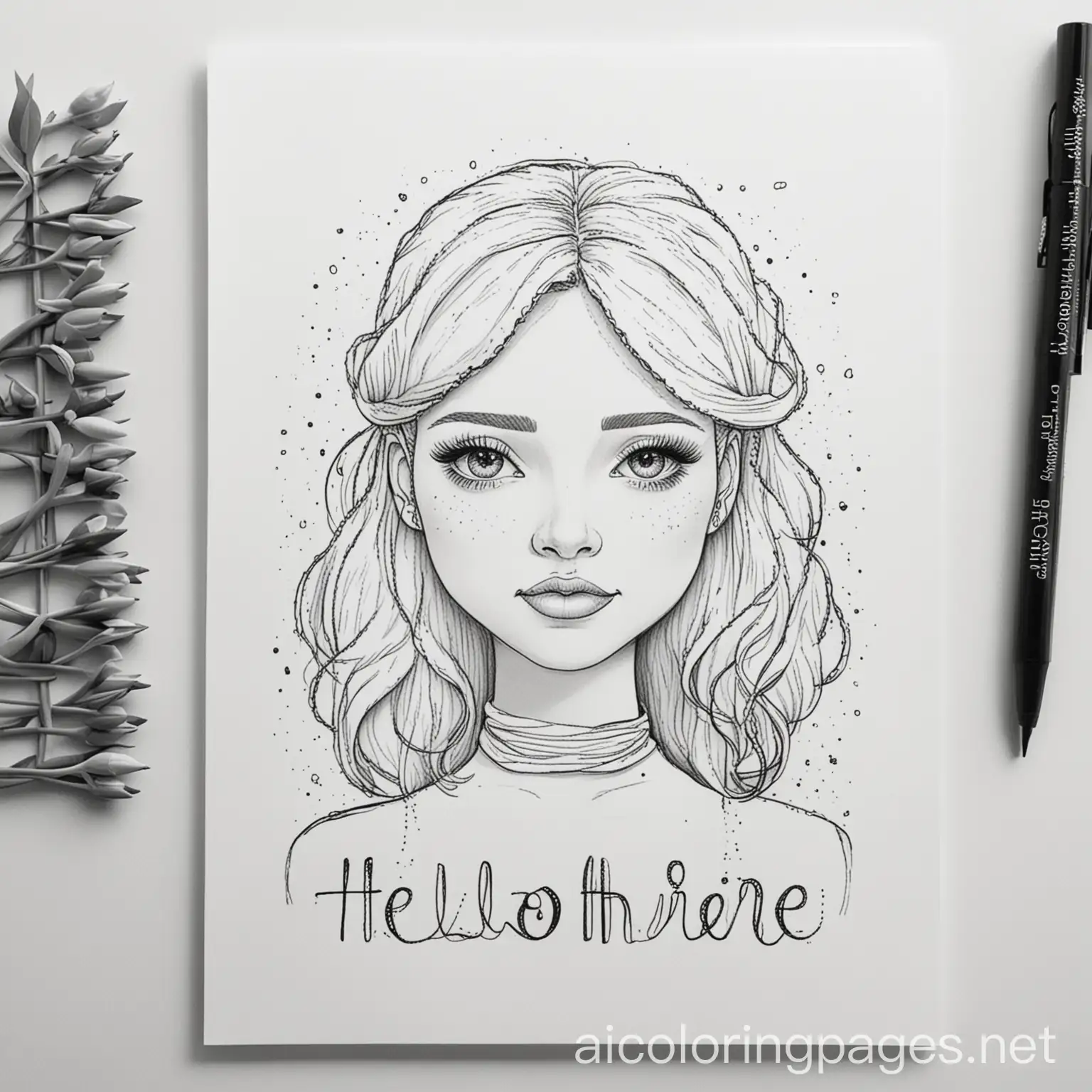 hello there, Coloring Page, black and white, line art, white background, Simplicity, Ample White Space